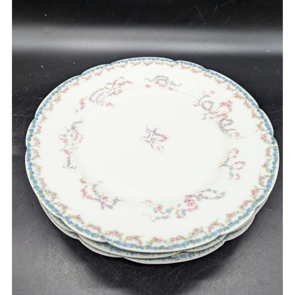 Antique Haviland Limoges Salad Dessert Plate Schleiger 914A Blue Ribbon Flower